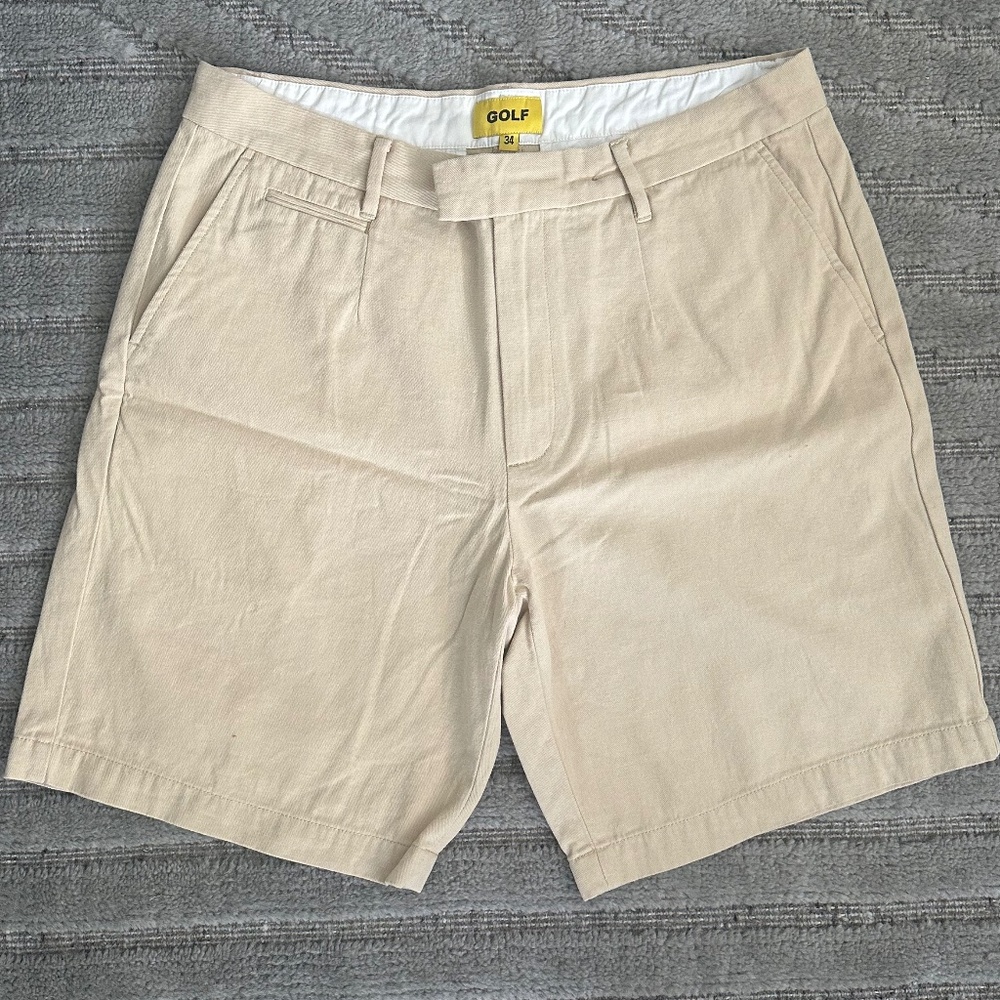 Golf Wang Men’s Beige Flat Front Shorts { Best fit = 33 W }